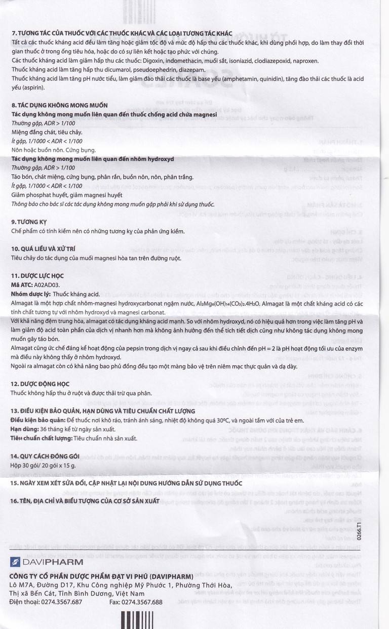 Hỗn dịch uống Soares Davipharm loét dạ dày - tá tràng, viêm dạ dày (30 gói x 15g)