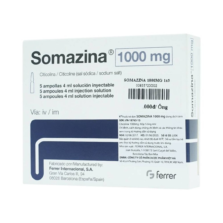 Thuốc tiêm Somazina 1000mg điều trị các rối loạn nhận thức, cảm giác (5 ống x 4ml)