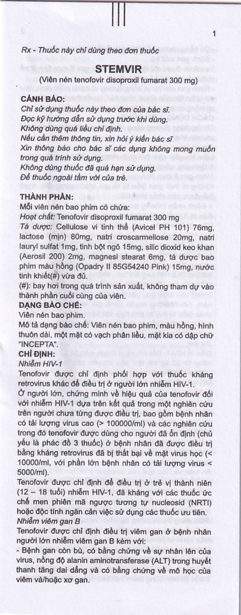 Thuốc Stemvir Incepta hỗ trợ điều trị nhiễm HIV-1 (3 vỉ x 4 viên)