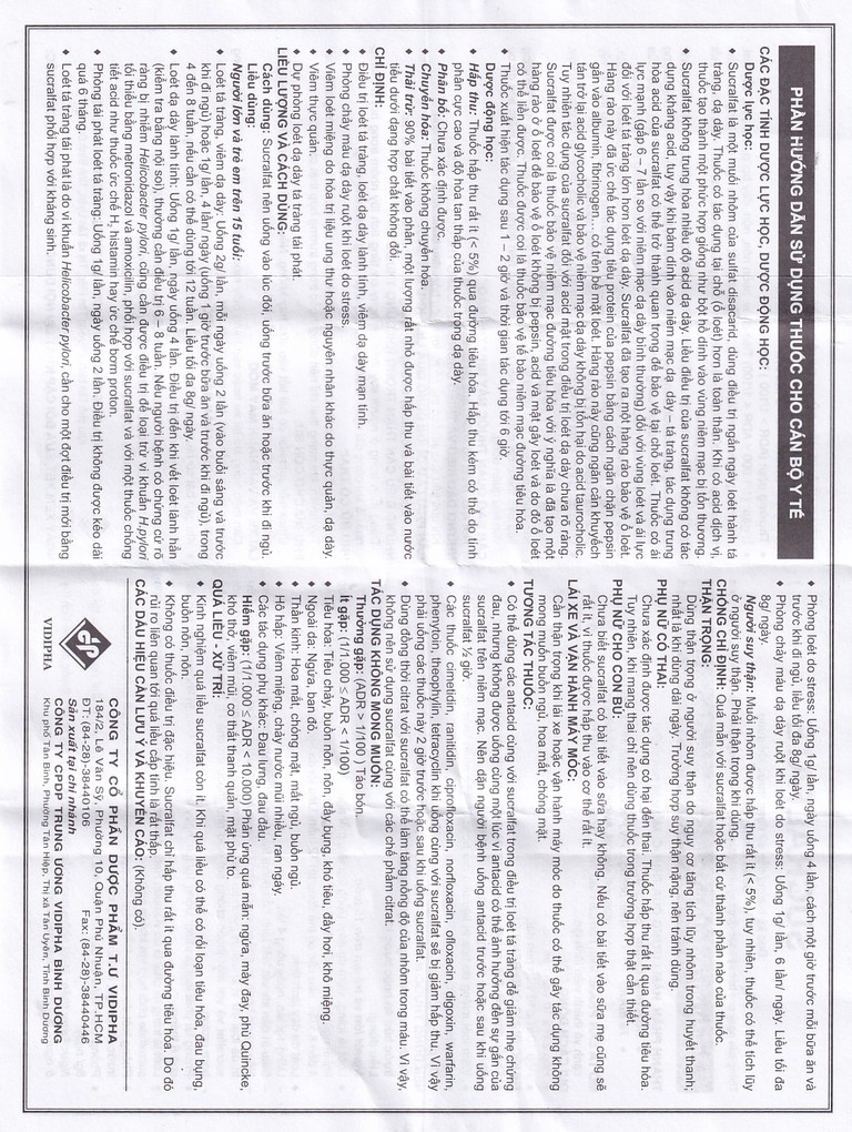 Thuốc Sucralfate Vidipha điều trị loét tá tràng - dạ dày (2 vỉ x 10 viên)