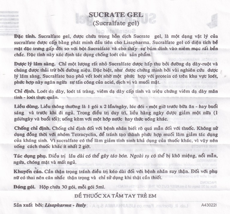 Hỗn dịch Sucrate Gel Istituto Biochimico Italiano điều trị loét dạ dày - tá tràng (30 gói x 5ml)