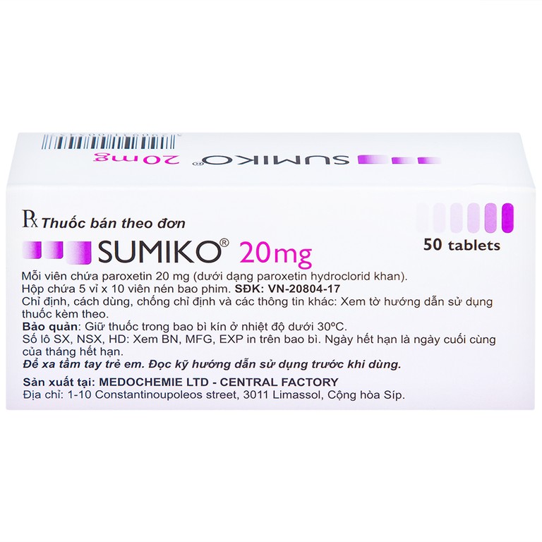 Thuốc Sumiko 20mg Medochemie điều trị bệnh trầm cảm (5 vỉ x 10 viên)