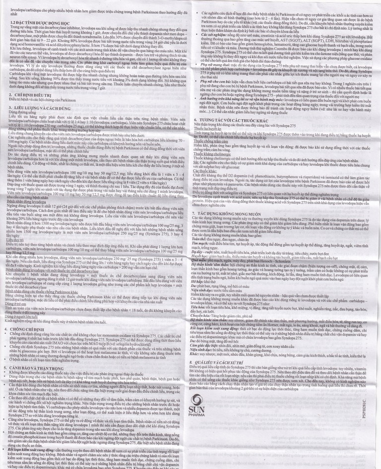 Thuốc Syndopa 275 Sun Pharma điều trị triệu chứng bệnh Parkinson (5 vỉ x 10 viên)