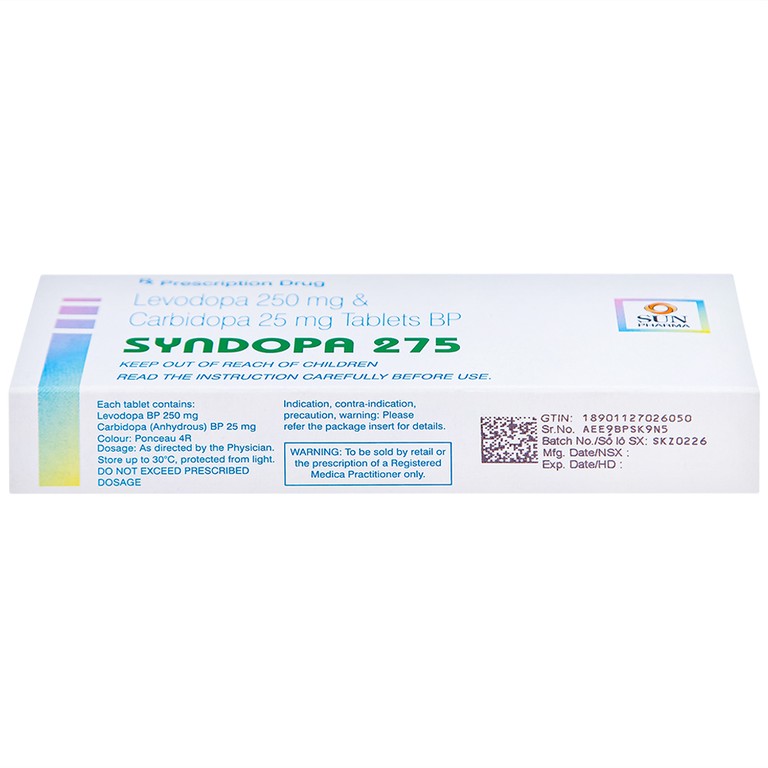 Thuốc Syndopa 275 Sun Pharma điều trị triệu chứng bệnh Parkinson (5 vỉ x 10 viên)