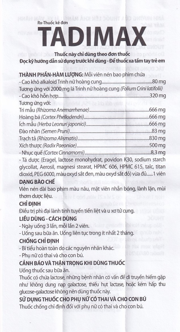 Thuốc Tadimax Danapha điều trị phì đại lành tính tuyến tiền liệt và u xơ tử cung (42 viên)