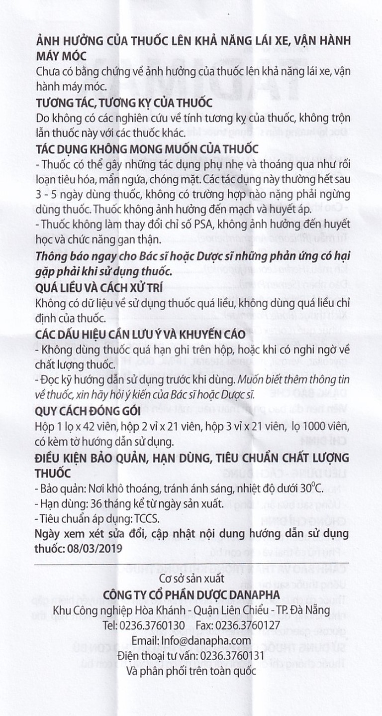 Thuốc Tadimax Danapha điều trị phì đại lành tính tuyến tiền liệt và u xơ tử cung (42 viên)