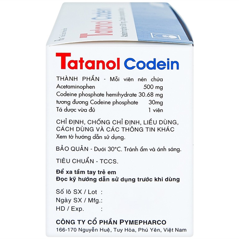 Thuốc Tatanol Codein hỗ trợ điều trị các cơn đau vừa và nặng (20 vỉ x 4 viên)