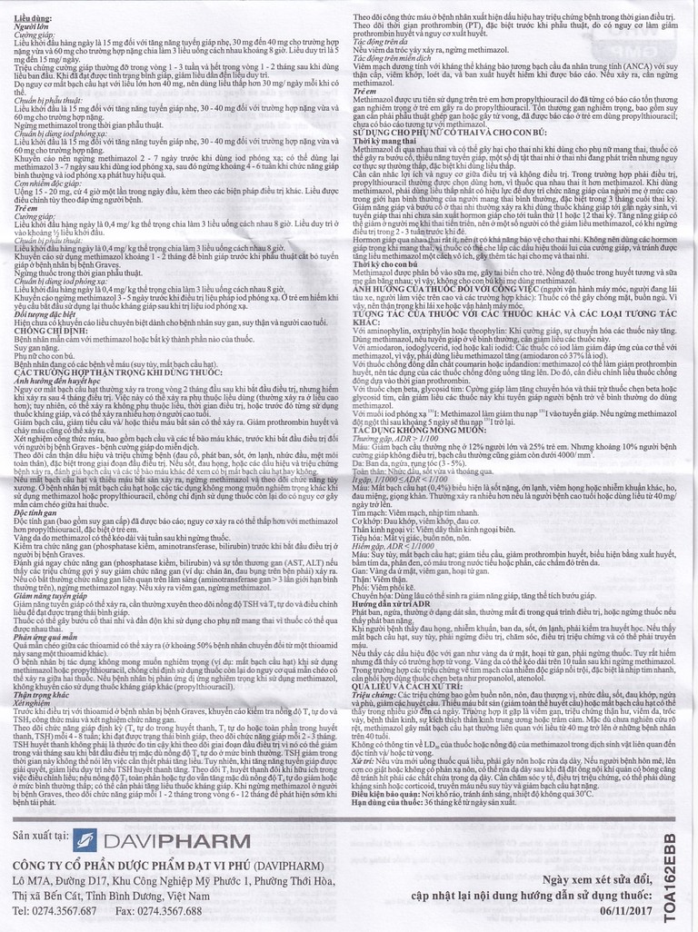 Thuốc Tazilex Davipharm điều trị trước khi phẫu thuật tuyến giáp (10 vỉ x 10 viên) 
