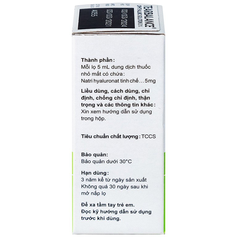Dung dịch thuốc nhỏ mắt Tearbalance 0.1% điều trị tổn thương biểu mô kết - giác mạc (5ml)