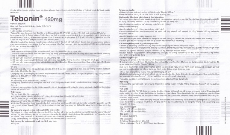 Thuốc Tebonin 120mg Dr. Willmar Schwabe điều trị rối loạn tuần hoàn máu não (2 vỉ x 15 viên)