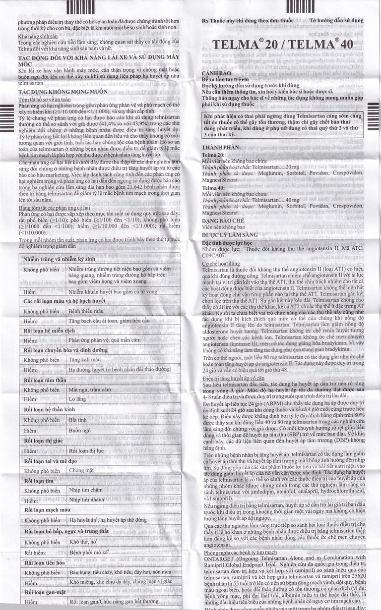 Thuốc Telma 20 Glenmark điều trị tăng huyết áp vô căn (1 vỉ x 10 viên)