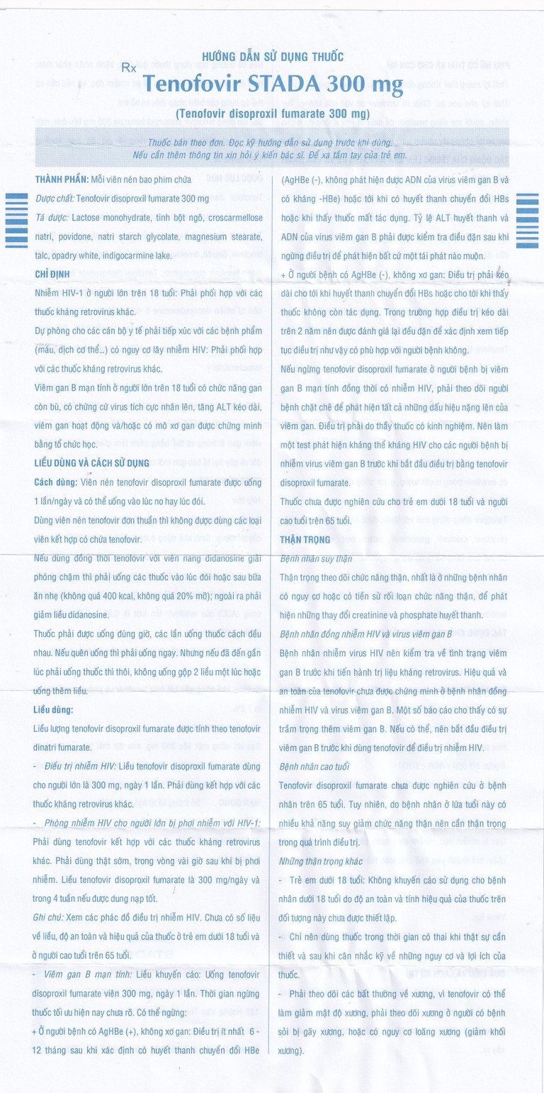 Thuốc Tenofovir STADA 300mg điều trị nhiễm HIV-1, viêm gan B (3 vỉ x 10 viên) 
