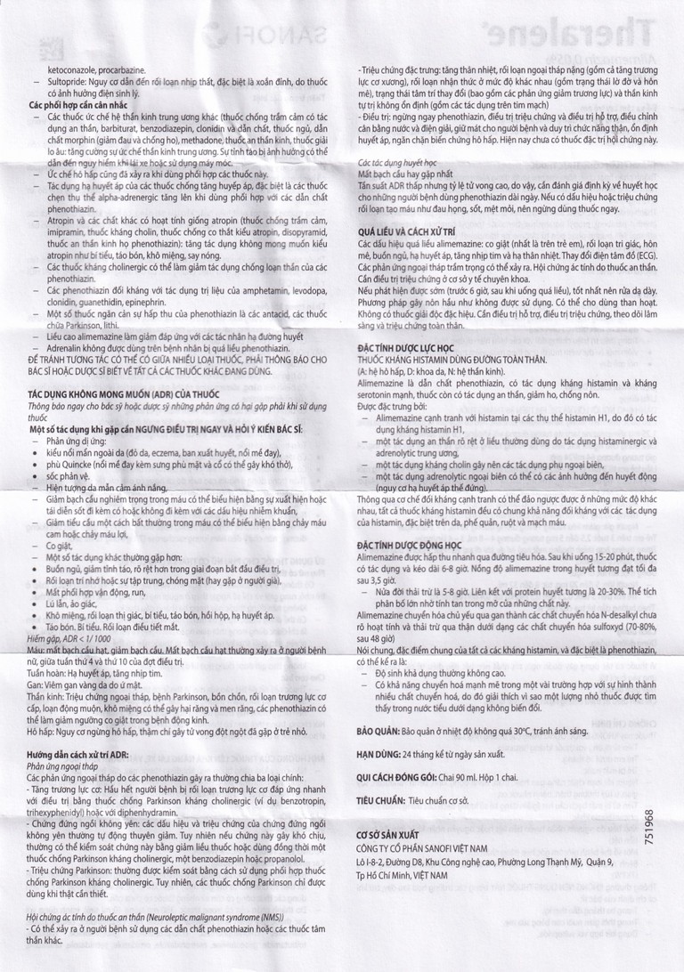 Siro Theralene Sanofi điều trị mất ngủ, viêm mũi (90ml)