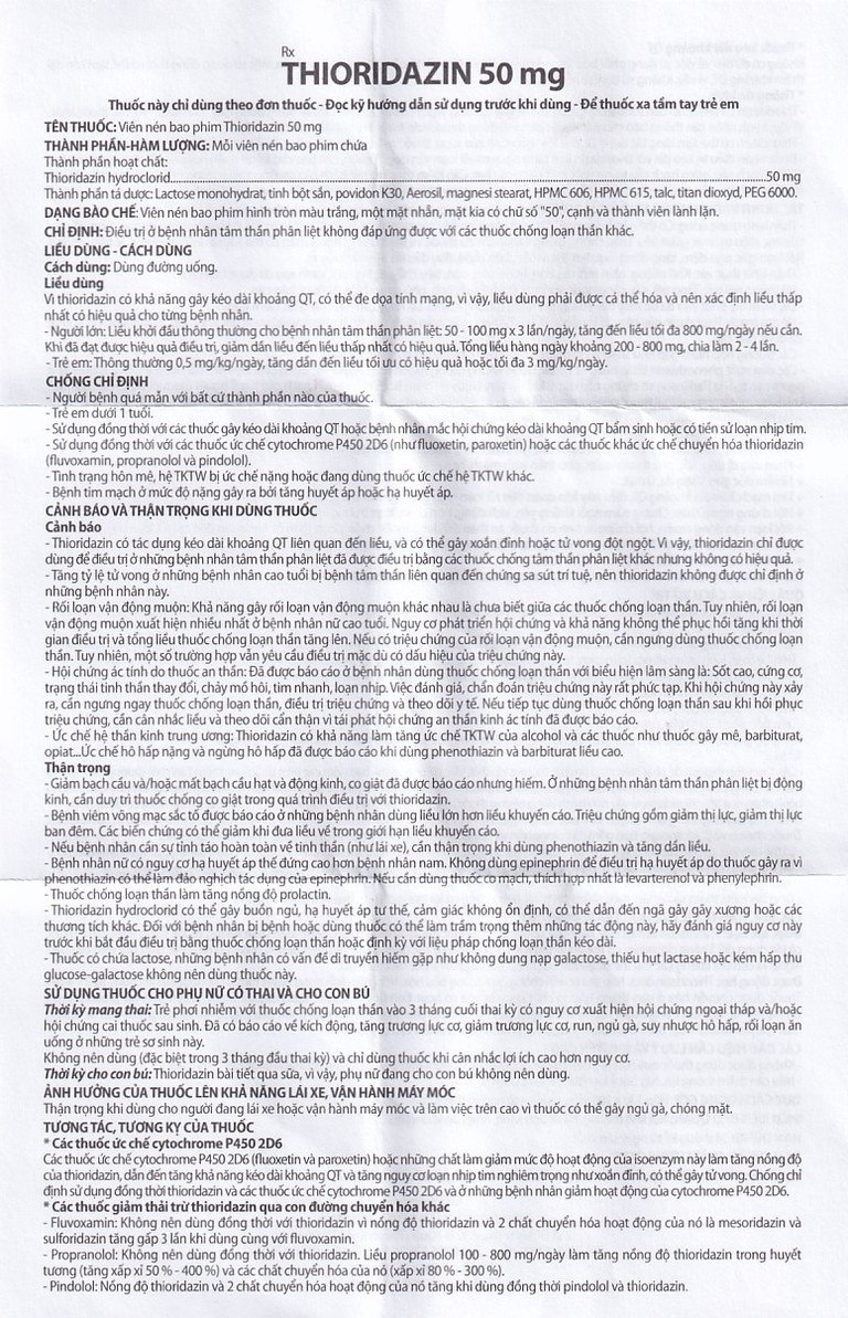 Thuốc Thioridazin 50mg Danapha điều trị bệnh tâm thần phân liệt (100 viên)