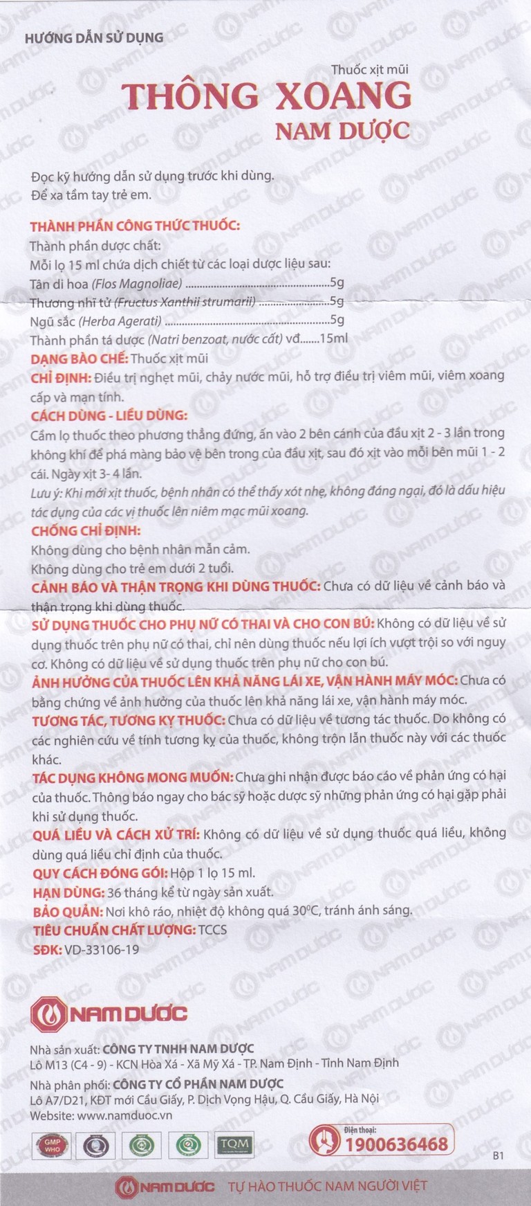 Thuốc xịt mũi Thông Xoang Nam Dược điều trị nghẹt mũi, chảy nước mũi (15ml)