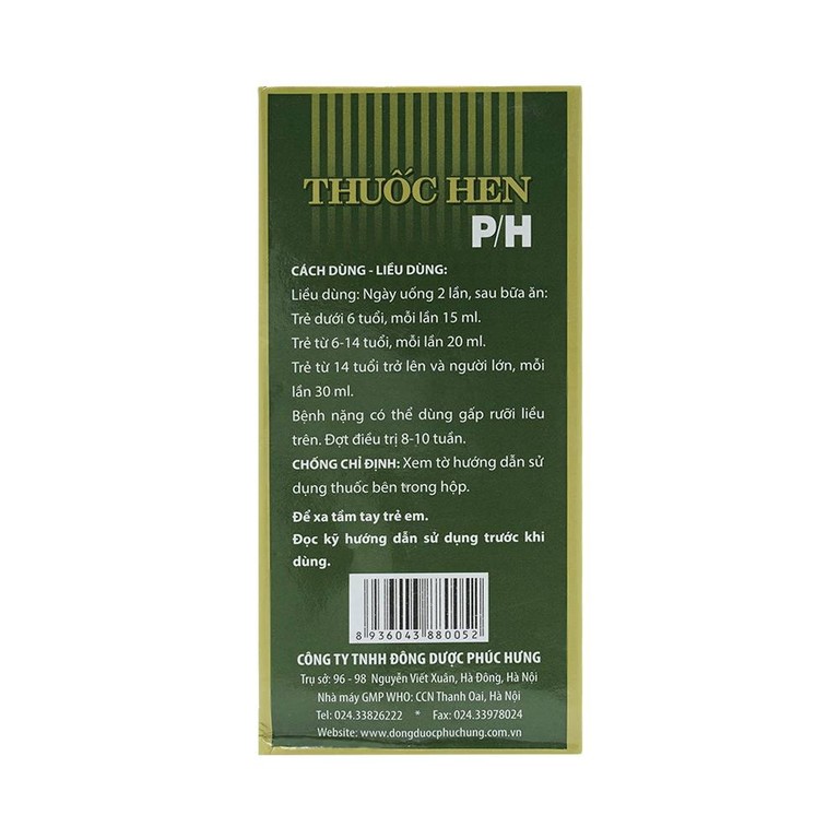 Cao lỏng thuốc hen P/H điều trị các thể hen phế quản (250ml)
