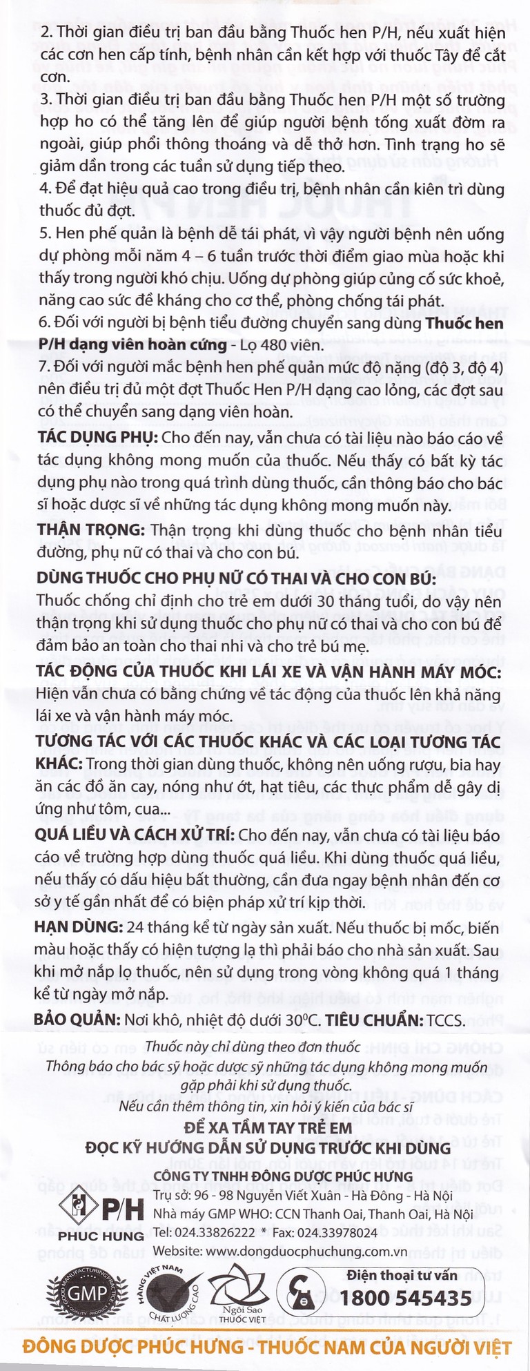 Cao lỏng thuốc hen P/H điều trị các thể hen phế quản (250ml)