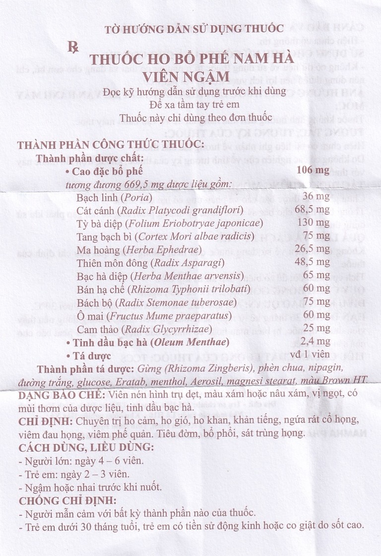 Viên ngậm ho Bổ Phế Nam Hà tiêu đờm, bổ phổi, sát trùng họng (2 vỉ x 12 viên)