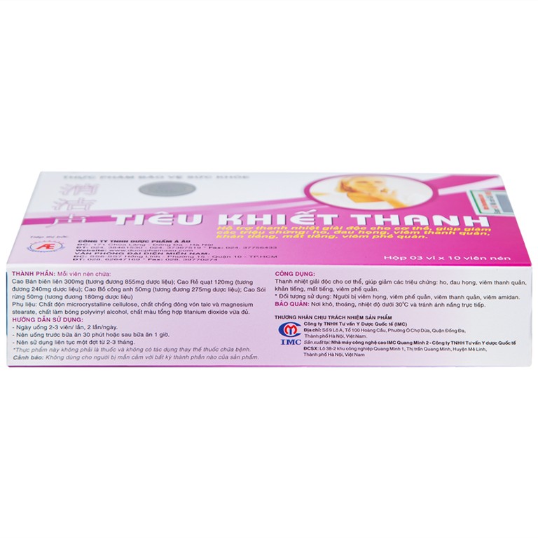 Viên uống Tiêu Khiết Thanh Á Âu hỗ trợ thanh nhiệt giải độc cho cơ thể (3 vỉ x 10 viên)