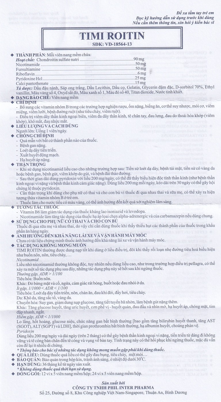 Thuốc Tmi Roitin bổ sung các vitamin nhóm B (24 vỉ x 5 viên)