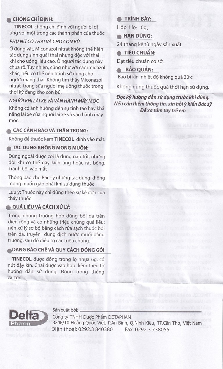 Kem bôi ngoài da Tinecol Deltapharm điều trị lác, lang ben (6g)