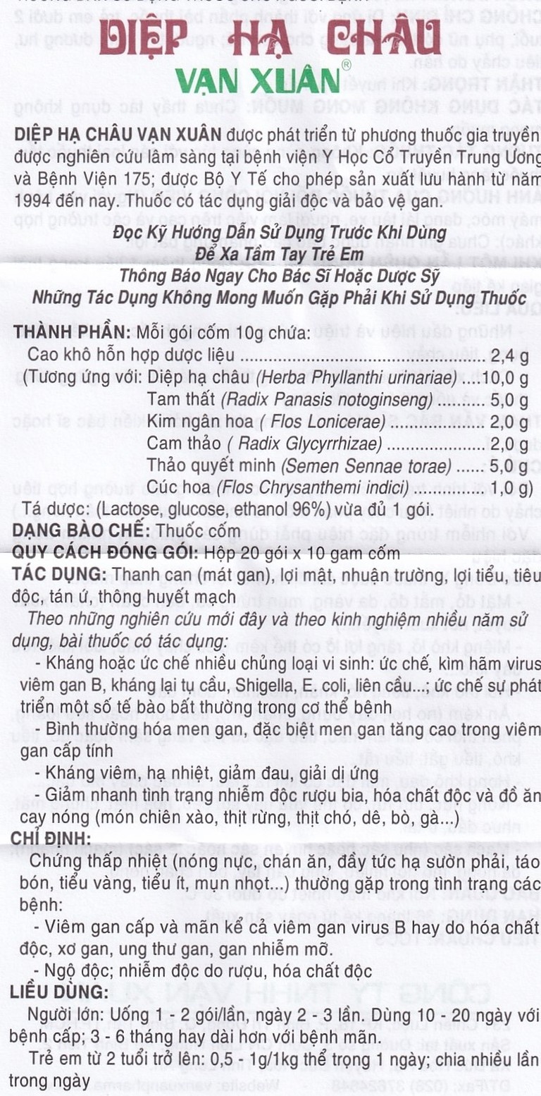 Thuốc cốm Diệp Hạ Châu Vạn Xuân mát gan, giải rượu, trừ mụn độc (20 gói)