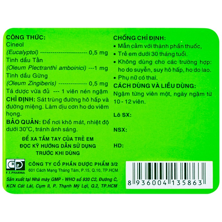 Viên ngậm Tragutan Dược 3-2 sát trùng đường hô hấp, đường miệng, làm dịu cơn ho (24 viên)