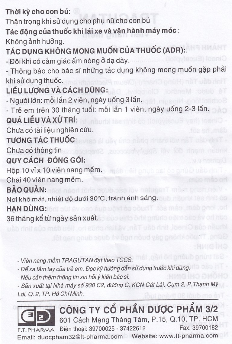 Thuốc Tragutan Dược 3/2 sát trùng đường hô hấp, dịu cơn đau họng (10 vỉ x 10 viên)