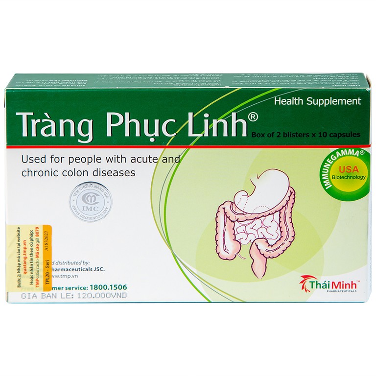 Viên uống Tràng Phục Linh Thái Minh dùng cho người bị viêm đại tràng cấp và mạn tính (2 vỉ x 10 viên)