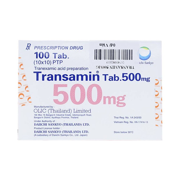 Thuốc Transamin Tab.500mg Daiichi điều trị bệnh bạch huyết, thiếu máu không tái tạo (10 vỉ x 10 viên)