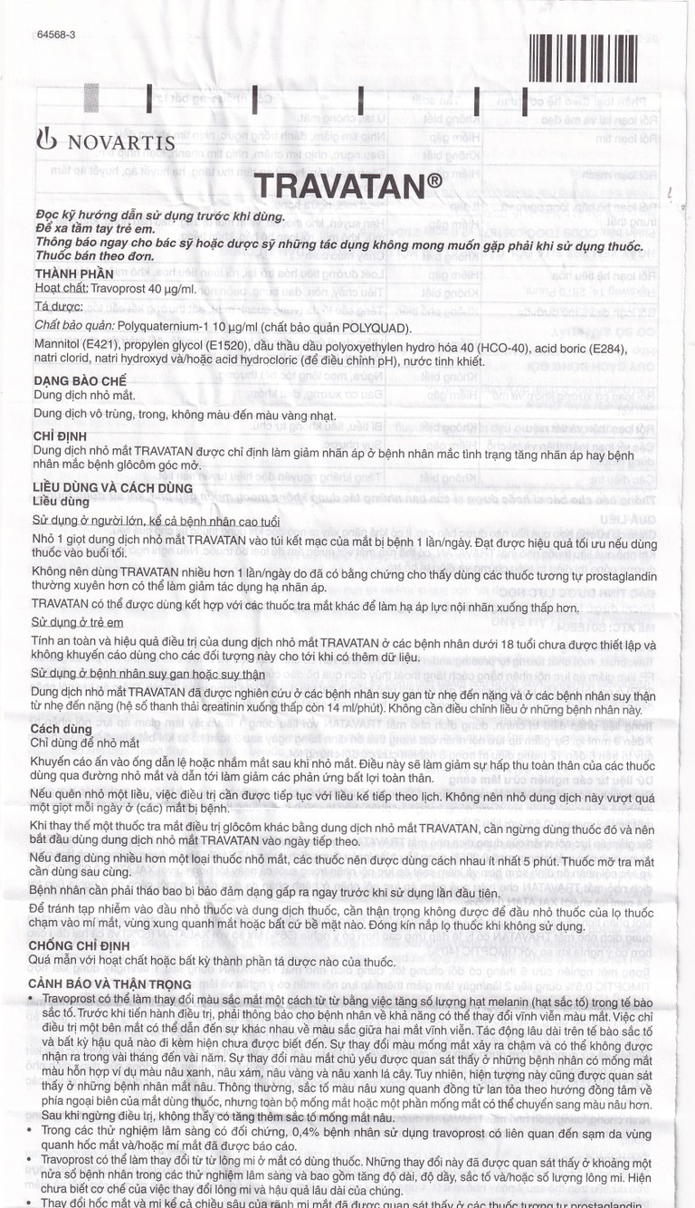 Thuốc nhỏ mắt Travatan Novartis làm giãn nhãn áp (2,5ml)