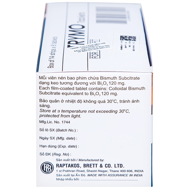 Thuốc Trymo Raptakos điều trị điều trị loét tá tràng, viêm dạ dày (14 vỉ x 8 viên)