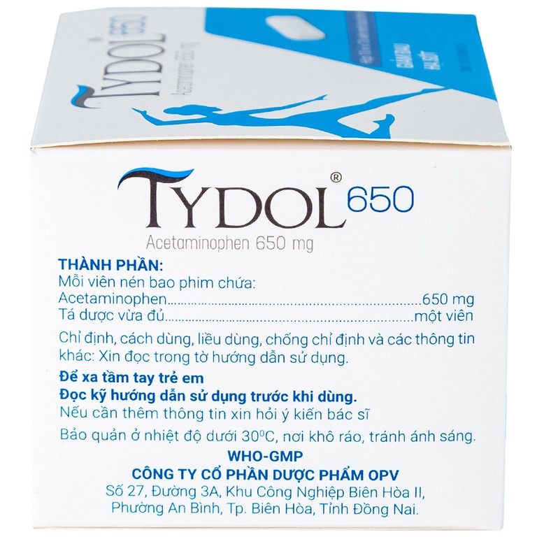 Thuốc Tydol 650 OPV giảm đau và hạ sốt từ nhẹ đến trung bình (10 vỉ x 10 viên)