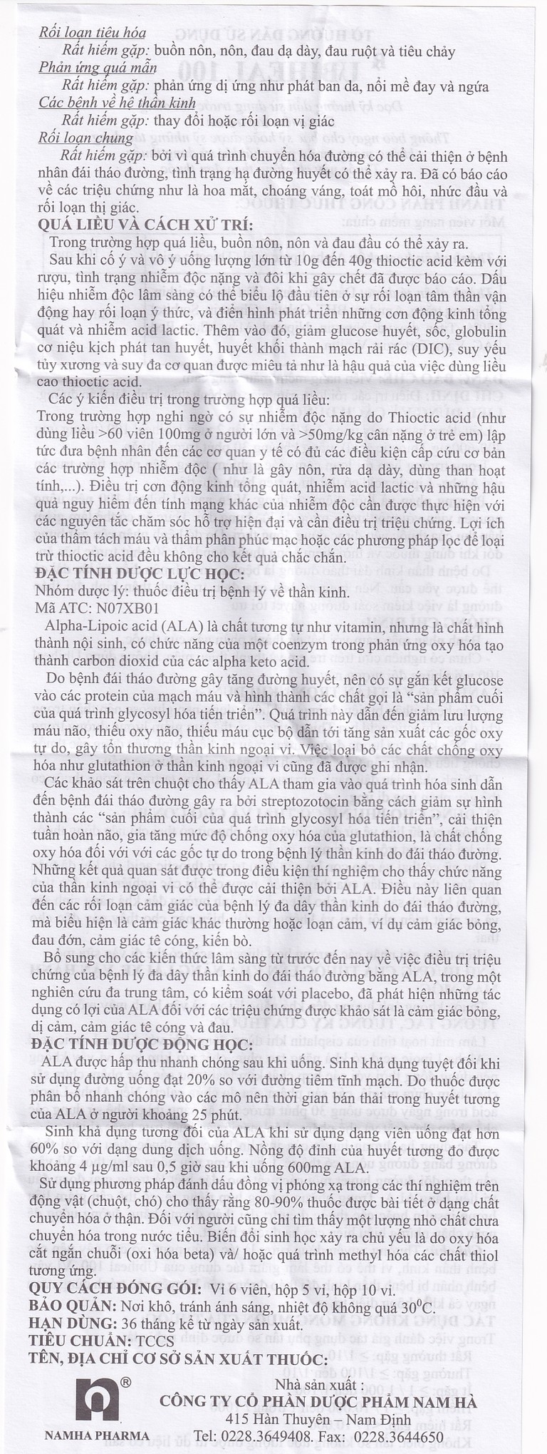 Thuốc Ubiheal 100 Nam Hà điều trị các rối loạn cảm giác do bệnh thần kinh đái tháo đường (5 vỉ x 6 viên)