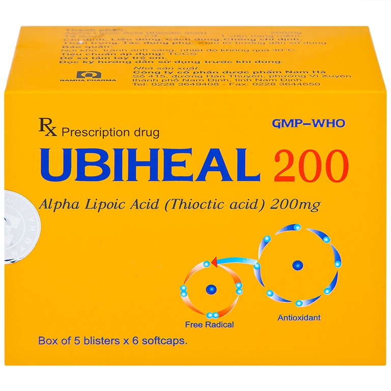Thuốc Ubiheal 200 Nam Hà điều trị các rối loạn cảm giác  do bệnh thần kinh đái tháo đường (5 vỉ x 6 viên)