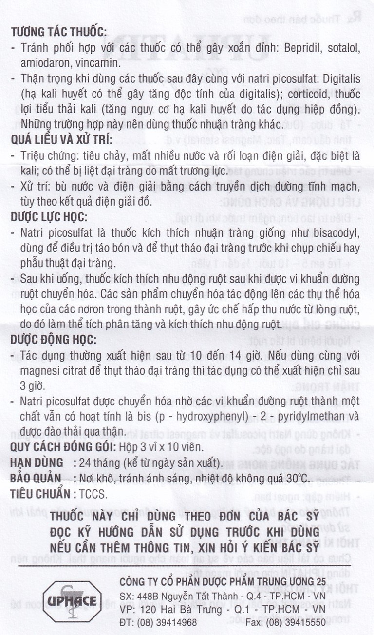 Viên ngậm Uphatin 5mg Uphace điều trị các triệu chứng táo bón (3 vỉ x 10 viên) 