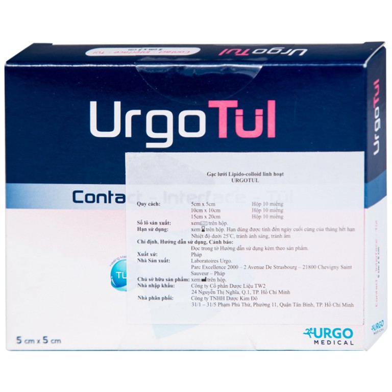 Gạc lưới vô trùng chống dính UrgoTul size 5cm x 5cm băng các vết thương cấp tính, mãn tính (10 miếng)