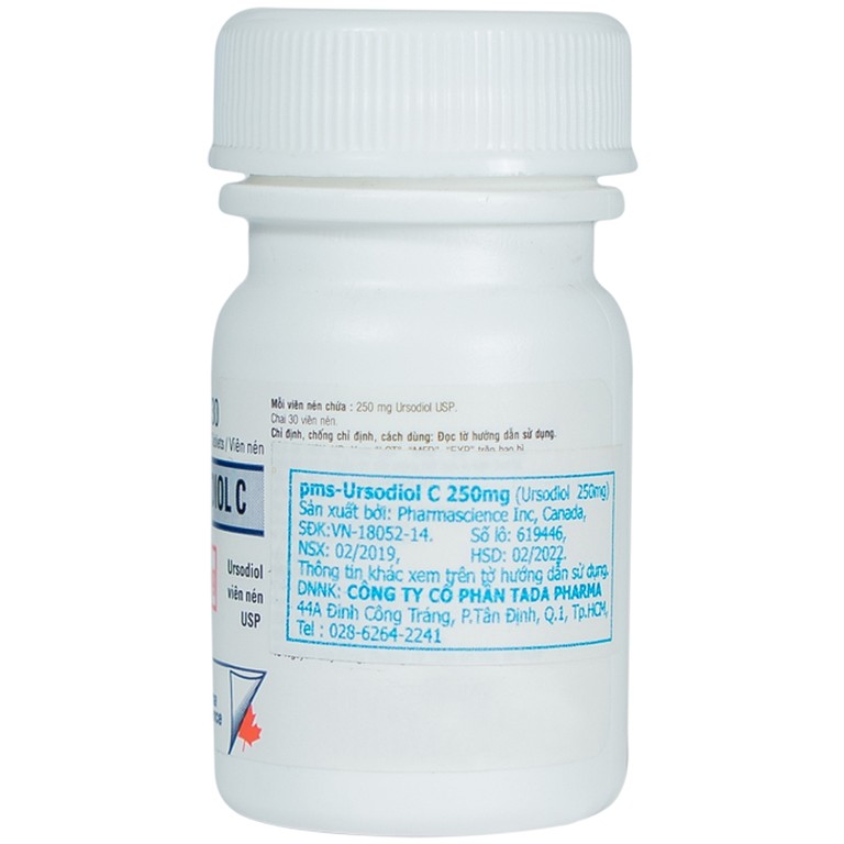 Thuốc Ursodiol C 250mg PharmaScience điều trị xơ gan ứ mật, làm tan sỏi mật (30 viên)