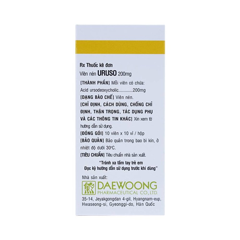 Thuốc Uruso Tab. 200mg Daewoong điều trị sỏi mật (10 vỉ x 10 viên)