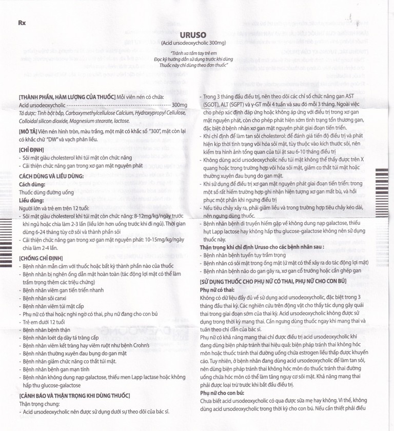 Thuốc Uruso Tab 300mg Daewoong điều trị sỏi mật (3 vỉ x 10 viên)