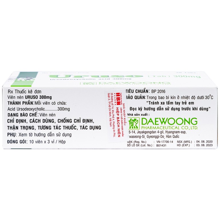 Thuốc Uruso Tab 300mg Daewoong điều trị sỏi mật (3 vỉ x 10 viên)