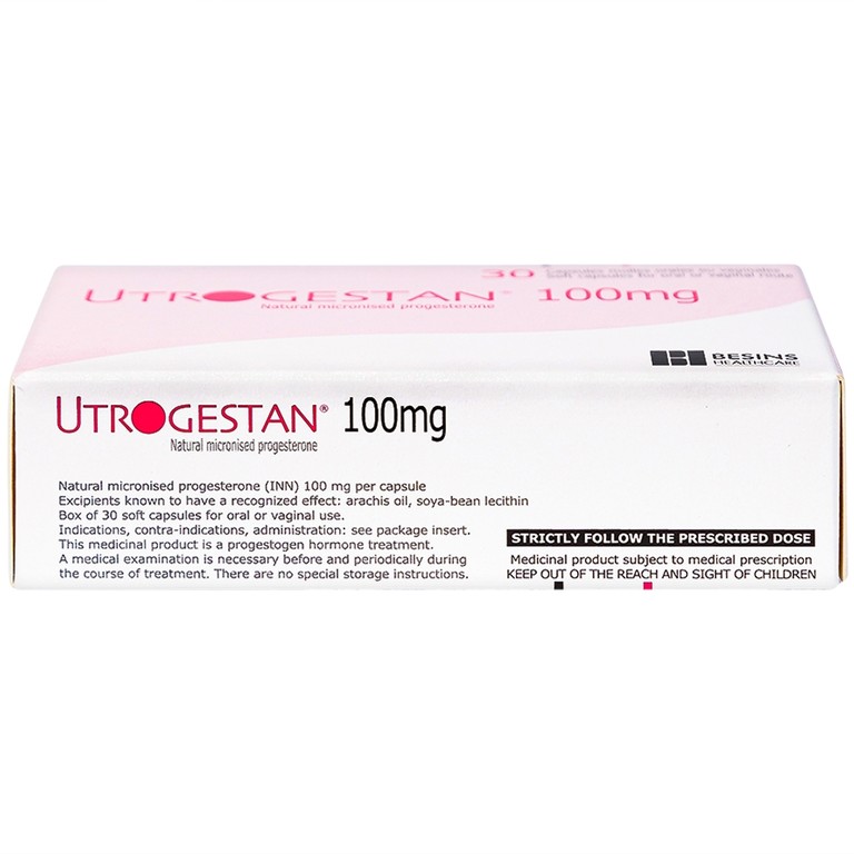 Thuốc Utrogestan 100mg Besins bổ sung nội tiết tố trong bệnh lý sản phụ khoa (2 vỉ x 15 viên)