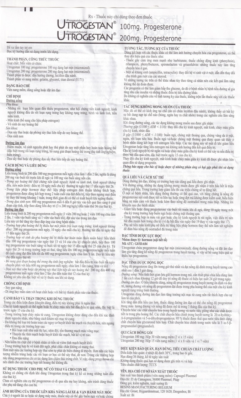 Thuốc Utrogestan 200mg Besins bổ sung nội tiết tố trong bệnh lý sản phụ khoa (15 viên)