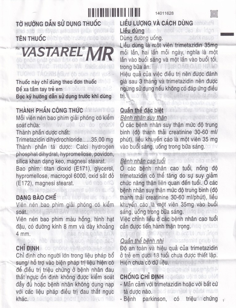 Thuốc Vastarel MR Servier điều trị đau thắt ngực (2 vỉ x 30 viên)