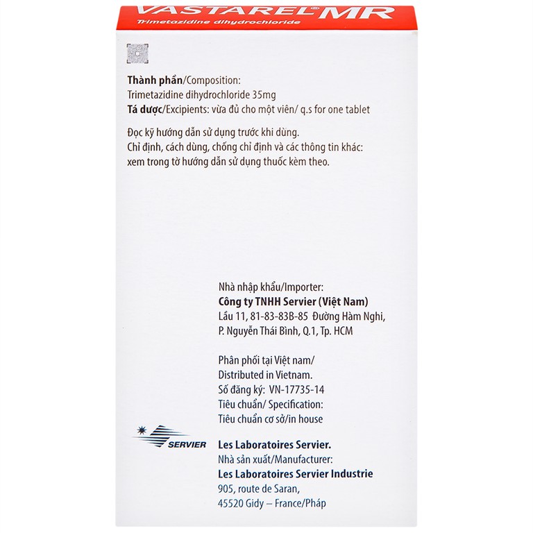 Thuốc Vastarel MR Servier điều trị đau thắt ngực (2 vỉ x 30 viên)