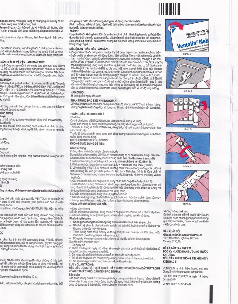Dung dịch khí dung Ventolin Nebules 2.5mg GSK điều trị, ngăn ngừa co thắt phế quản (6 vỉ x 5 ống)