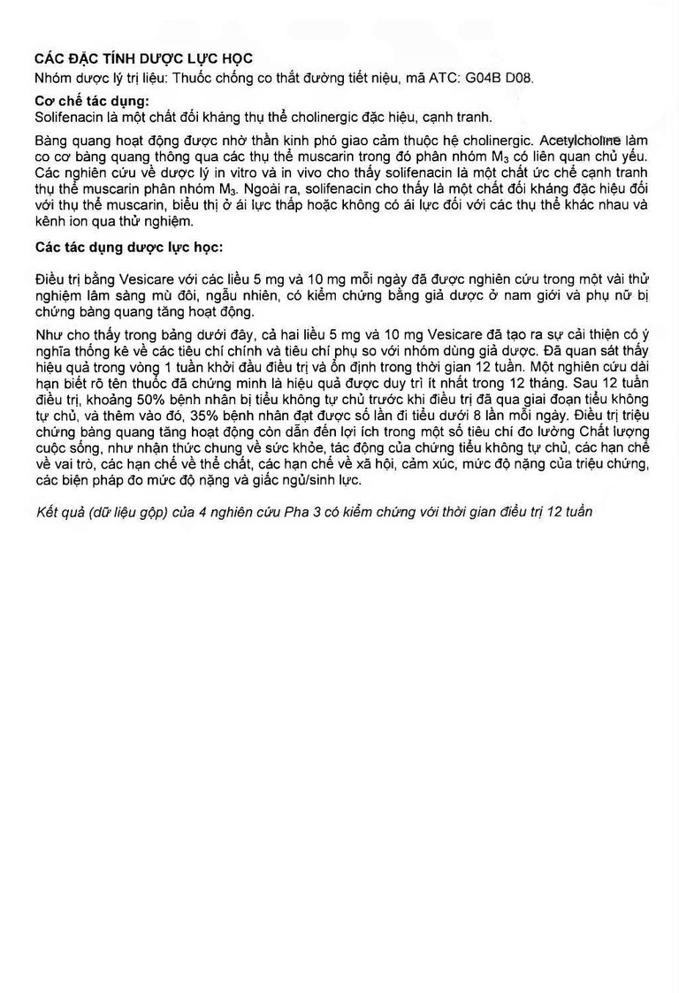 Thuốc Vesicare 5mg Astellas điều trị triệu chứng tiểu không tự chủ (3 vỉ x 10 viên)