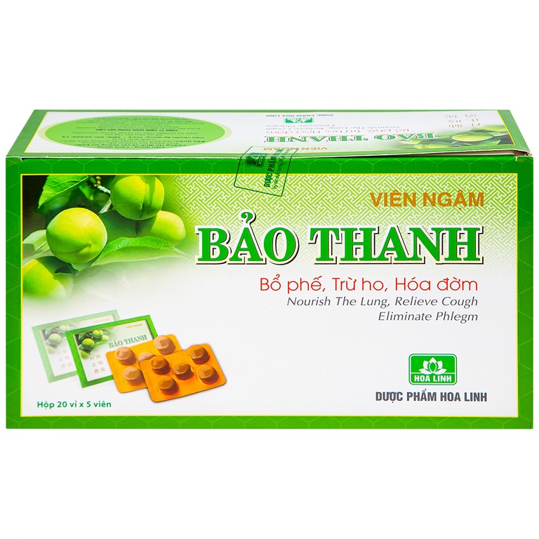Viên ngậm Bảo Thanh Hoa Linh bổ phế, trừ ho, hoá đờm (20 vỉ x 5 viên)