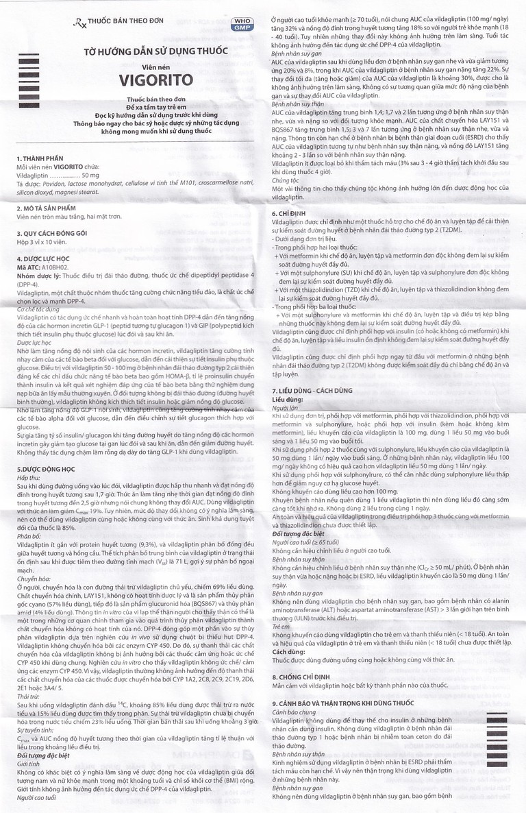 Thuốc Vigorito Davipharm kiểm soát đường huyết ở bệnh đái tháo đường típ 2 (3 vỉ x 10 viên) 
