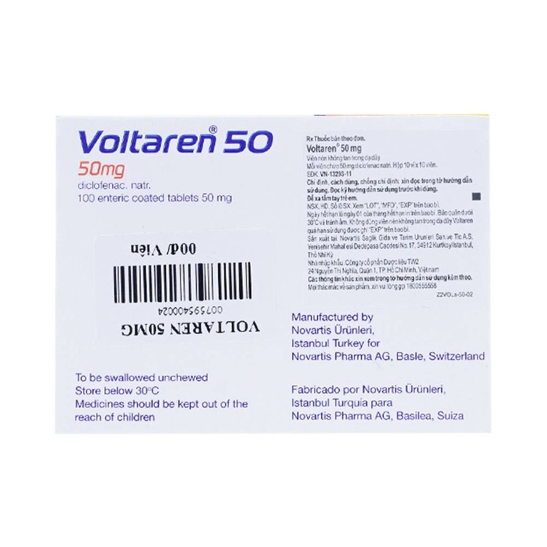 Thuốc Voltaren 50mg Novartis điều trị viêm và thoái hóa của bệnh thấp khớp (10 vỉ x 10 viên)